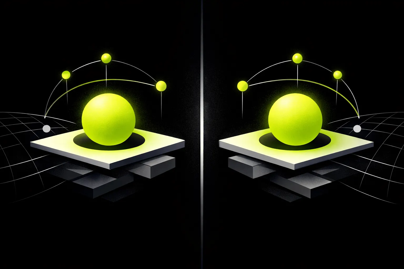 Two similar glowing objects sit apart from each other with separate connecting paths, suggesting identity confusion.
